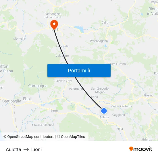 Auletta to Lioni map