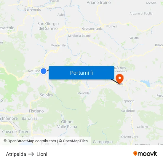 Atripalda to Lioni map