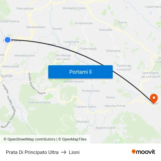 Prata Di Principato Ultra to Lioni map