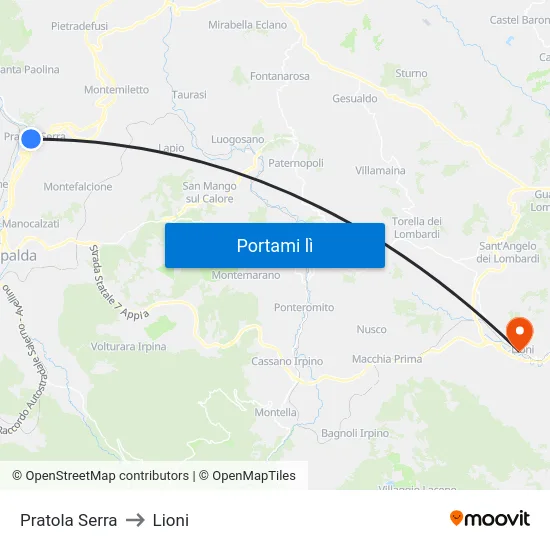 Pratola Serra to Lioni map