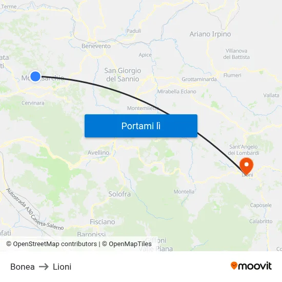 Bonea to Lioni map