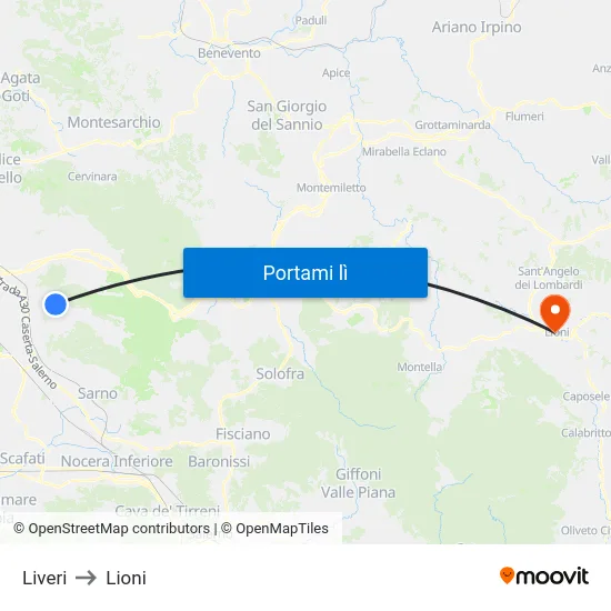 Liveri to Lioni map