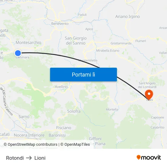 Rotondi to Lioni map