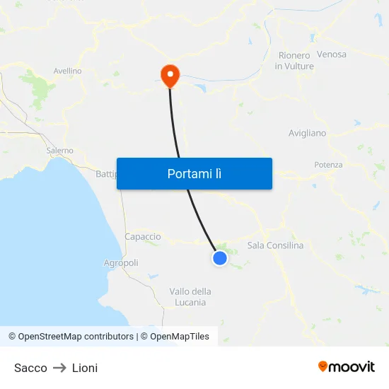 Sacco to Lioni map