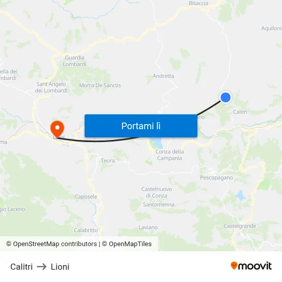 Calitri to Lioni map