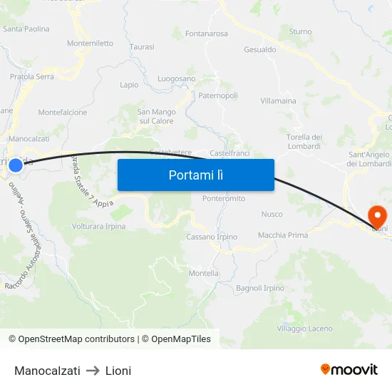 Manocalzati to Lioni map