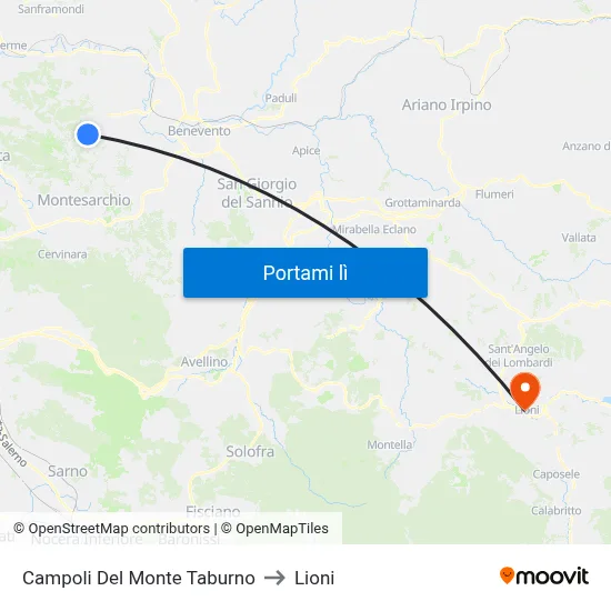 Campoli Del Monte Taburno to Lioni map