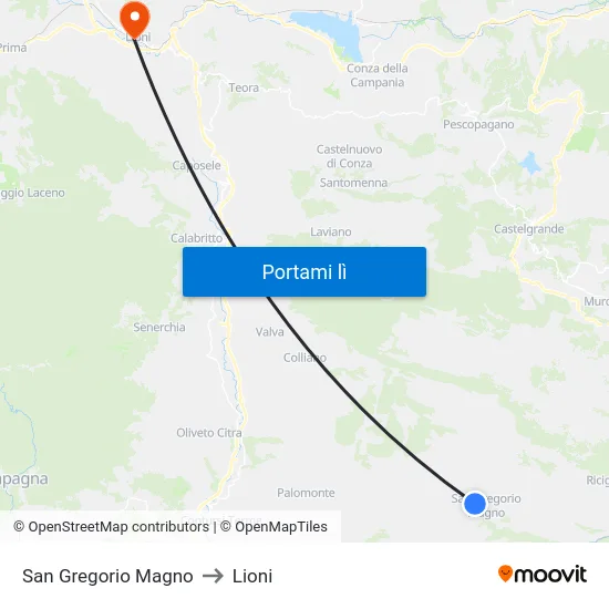 San Gregorio Magno to Lioni map