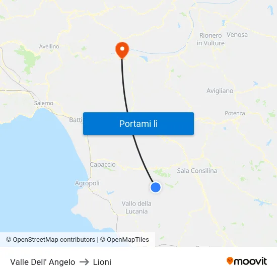 Valle Dell' Angelo to Lioni map