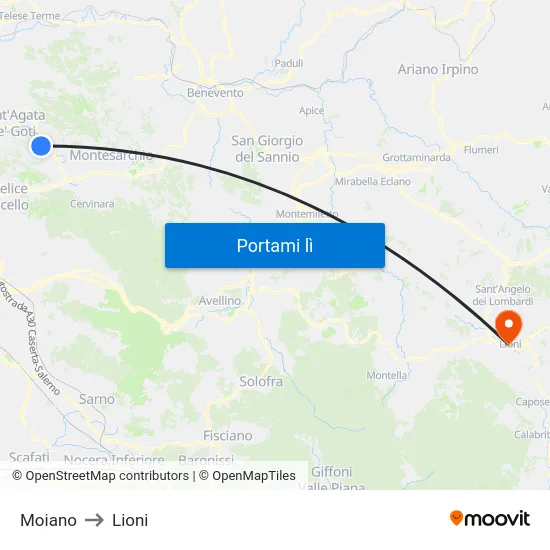 Moiano to Lioni map