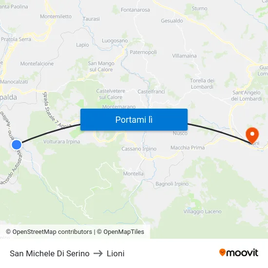 San Michele Di Serino to Lioni map