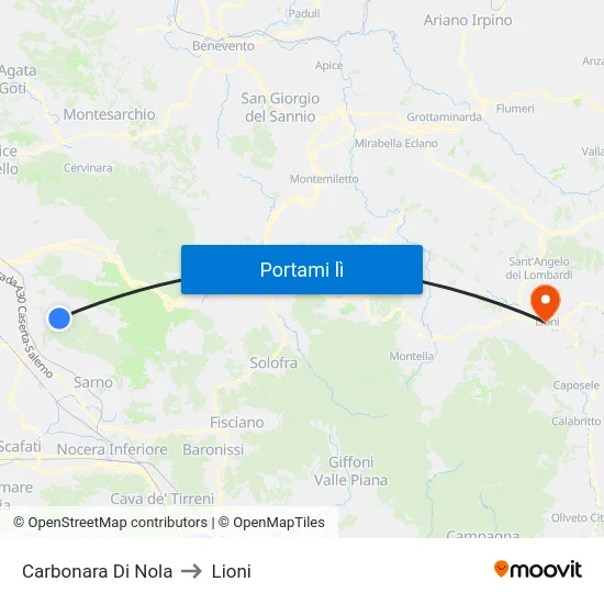 Carbonara Di Nola to Lioni map