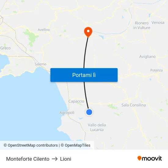 Monteforte Cilento to Lioni map