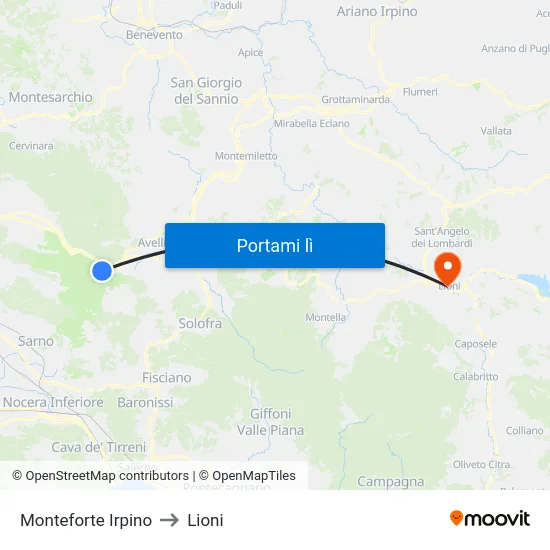 Monteforte Irpino to Lioni map