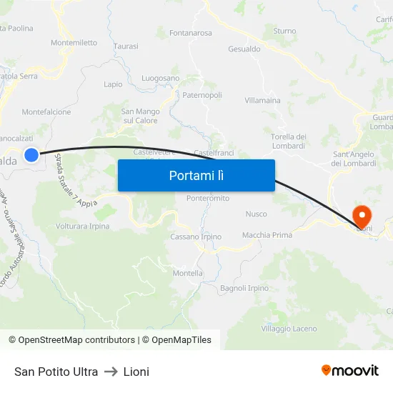 San Potito Ultra to Lioni map