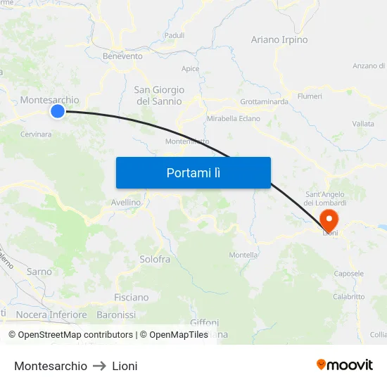 Montesarchio to Lioni map