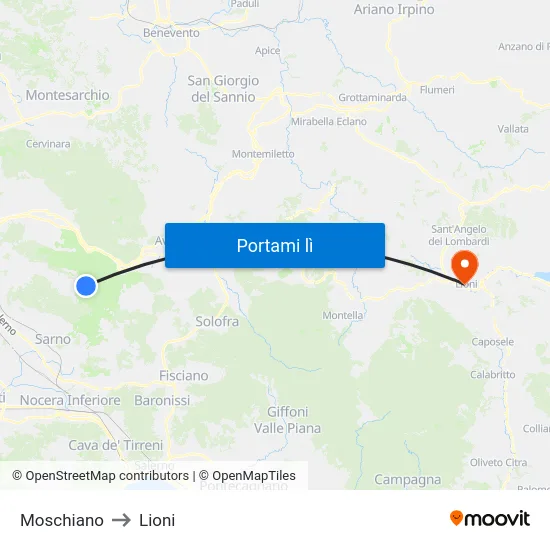 Moschiano to Lioni map
