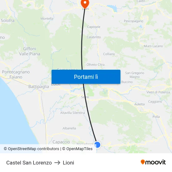 Castel San Lorenzo to Lioni map