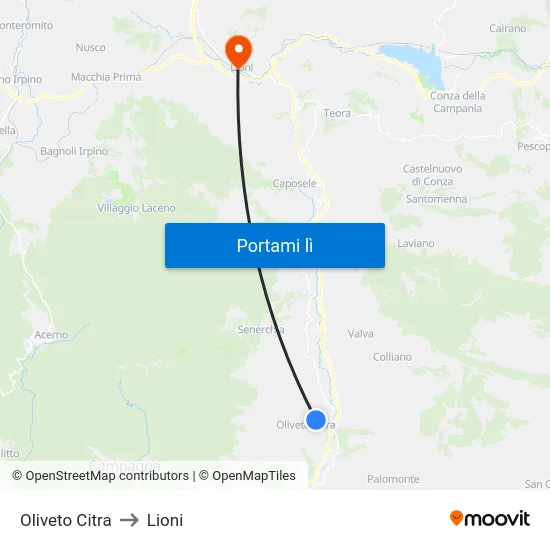Oliveto Citra to Lioni map