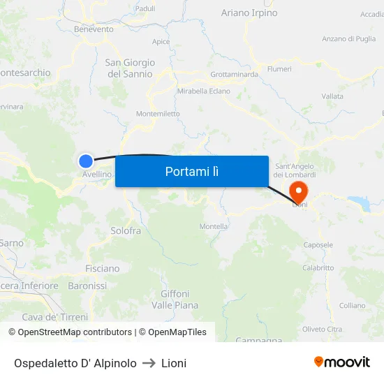 Ospedaletto D' Alpinolo to Lioni map