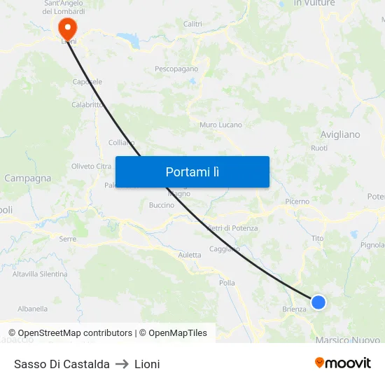Sasso Di Castalda to Lioni map