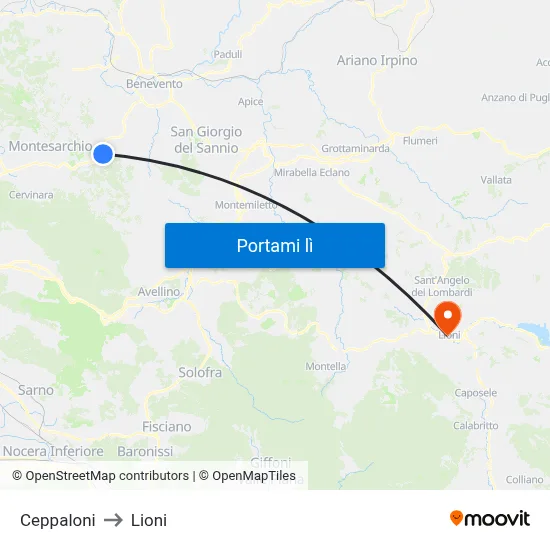 Ceppaloni to Lioni map