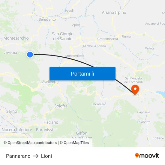 Pannarano to Lioni map