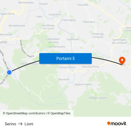 Serino to Lioni map