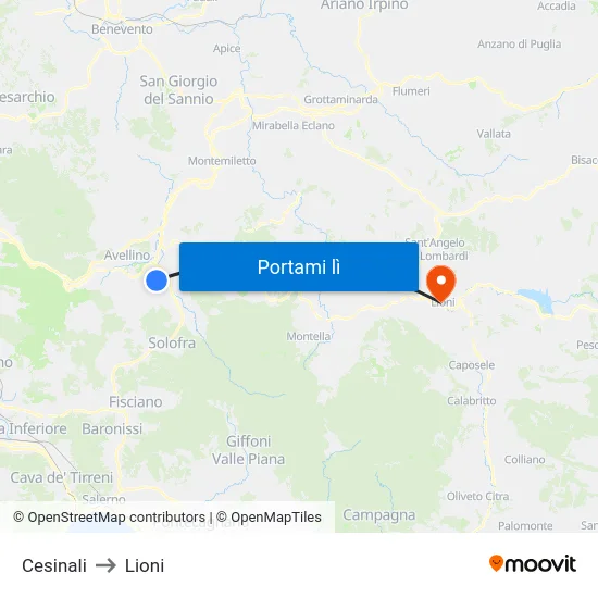 Cesinali to Lioni map