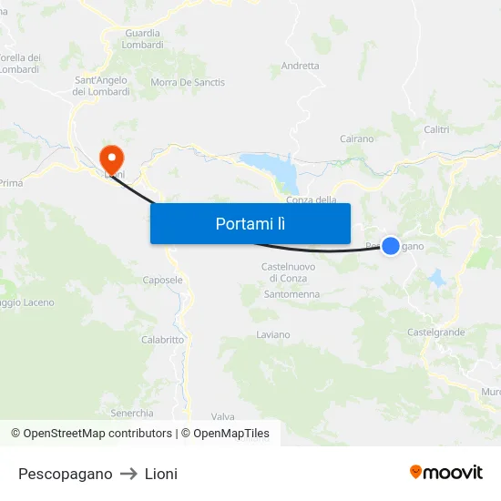 Pescopagano to Lioni map