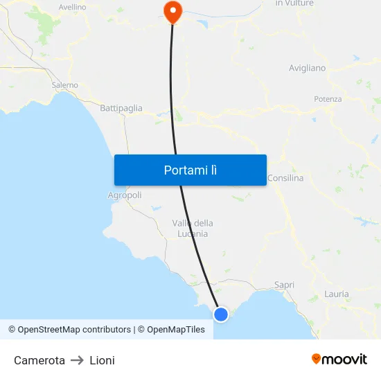 Camerota to Lioni map