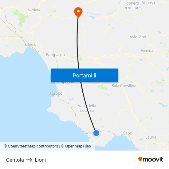 Centola to Lioni map