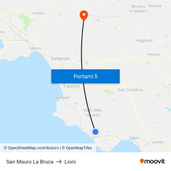 San Mauro La Bruca to Lioni map