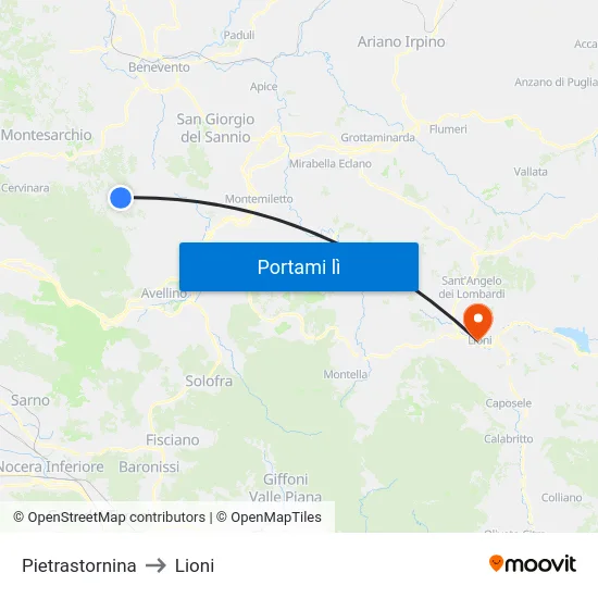 Pietrastornina to Lioni map