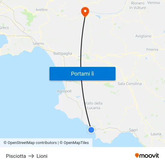 Pisciotta to Lioni map