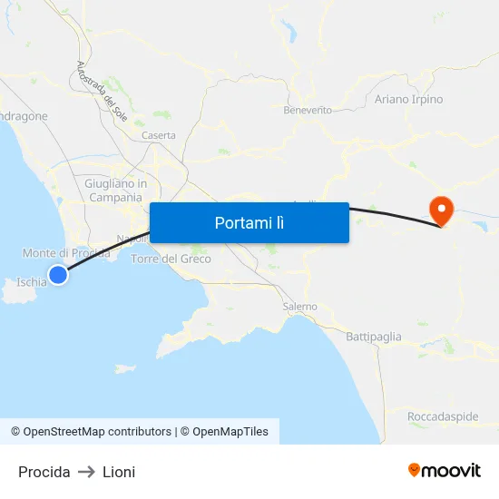 Procida to Lioni map