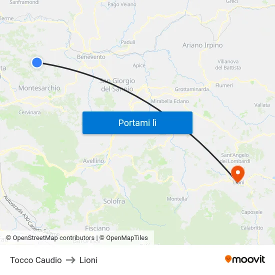 Tocco Caudio to Lioni map