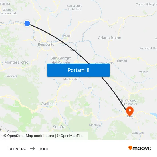 Torrecuso to Lioni map
