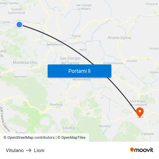 Vitulano to Lioni map