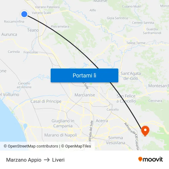 Marzano Appio to Liveri map