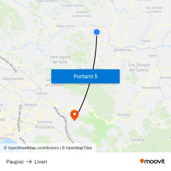 Paupisi to Liveri map