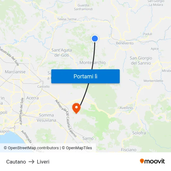 Cautano to Liveri map
