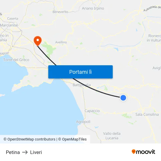 Petina to Liveri map