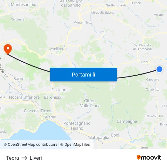Teora to Liveri map