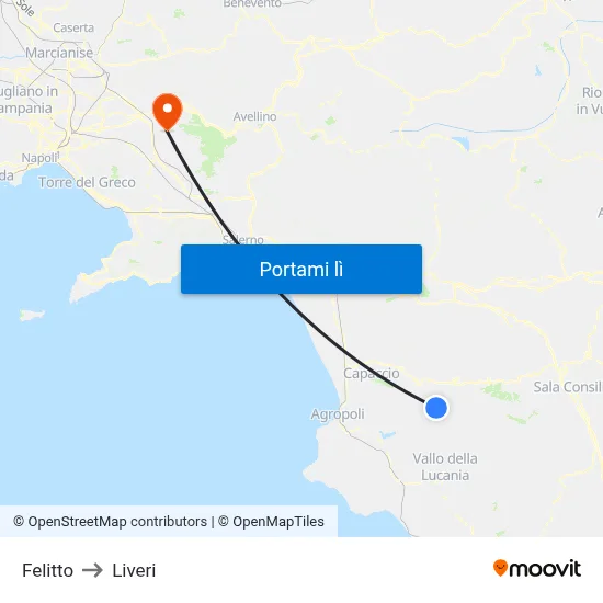 Felitto to Liveri map