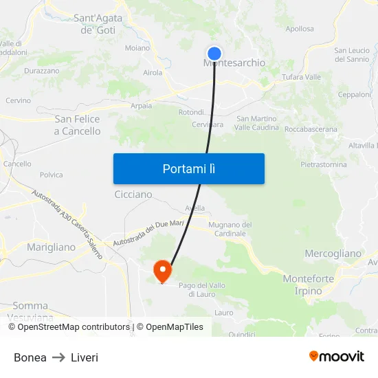 Bonea to Liveri map