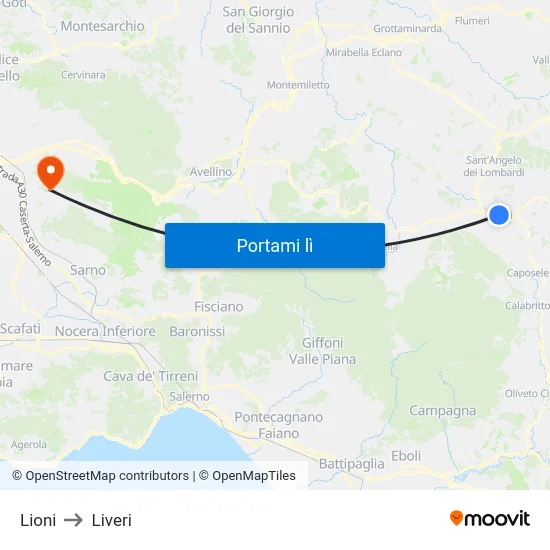 Lioni to Liveri map