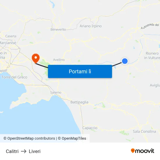 Calitri to Liveri map