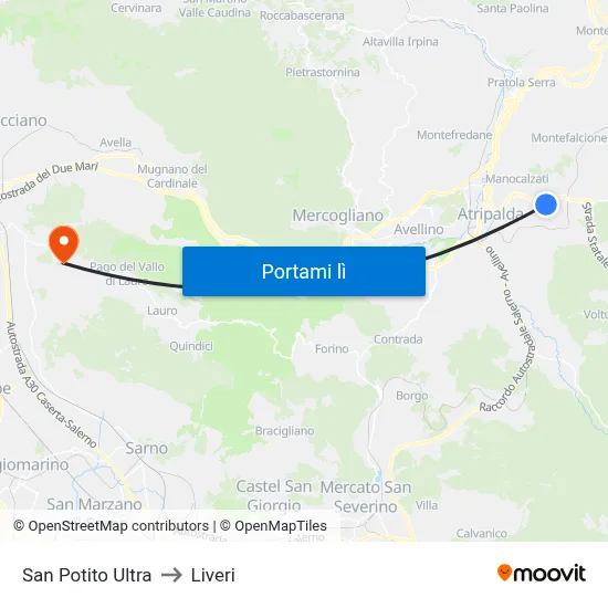 San Potito Ultra to Liveri map