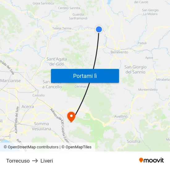 Torrecuso to Liveri map